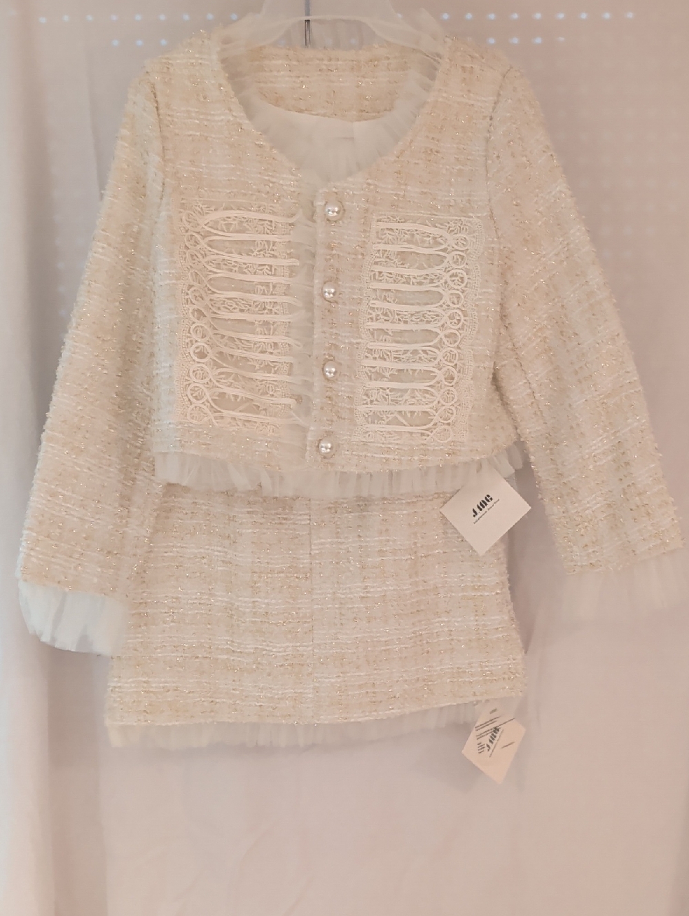 Girls Formal Tweed Jacket and Skirt Set in Ivory